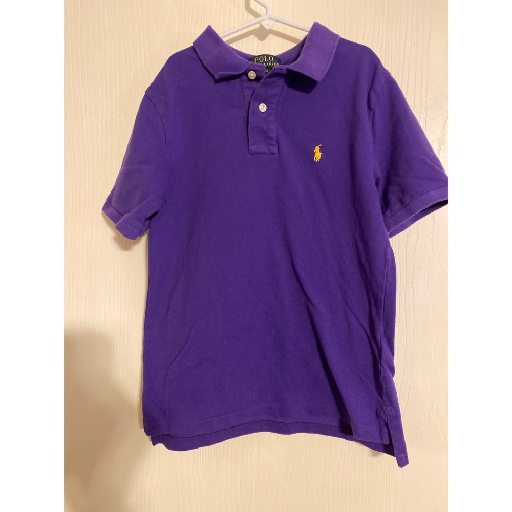 Polo Ralph Lauren Kids Purple Pique Polo Shirt Size M 10-12 Yellow Pony 0519